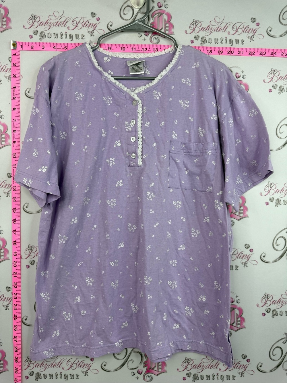 Quiet moments tshirt top Lavender Floral Cotton Henley Shirt